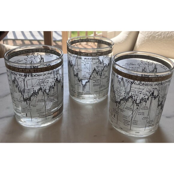 Cera for Neiman Marcus Other - 3 Dow-Jones Stock Mkt 10 Year Old Fashion Barware Cera Neiman Marcus Vintage GUC